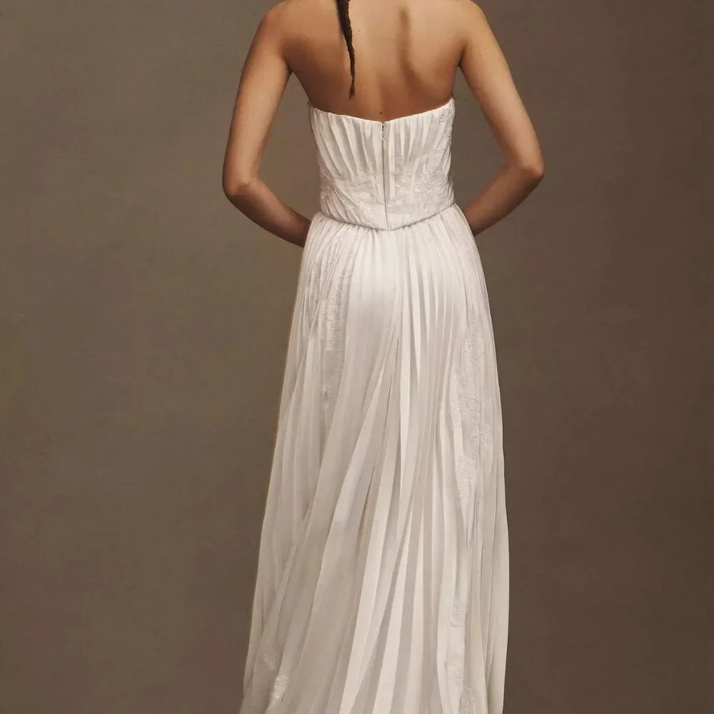 Watters Loen Plissé Charmeuse Satin A-Line Wedding Gown Size 4 - Picture 3 of 5